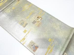 引箔　ヱ霞に満月・時代人物模様織り出し　袋帯